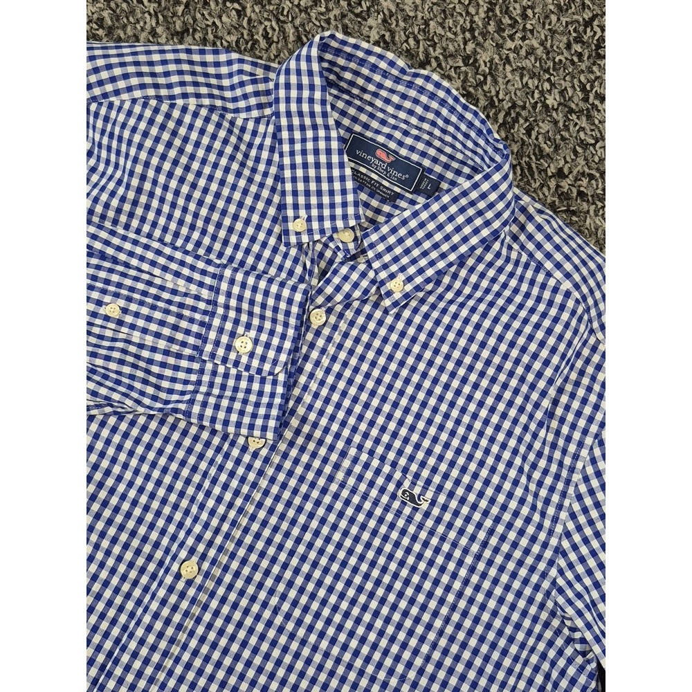 Vineyard Vines‎ Mens Large Gingham Check Classic Fit Cotton Stretch Long Sleeve